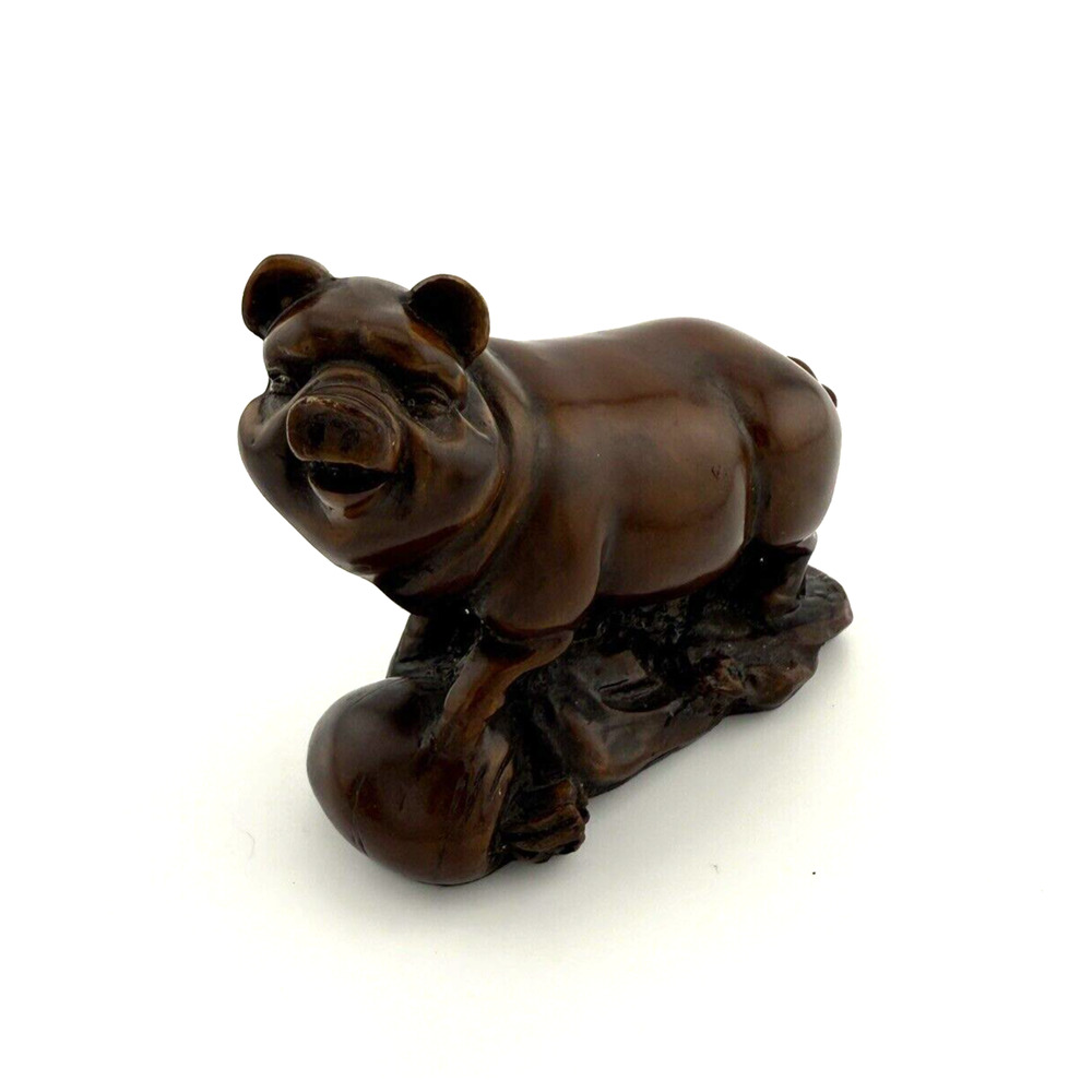 Chinese Zodiac Golden Pig Statue Boar Figurine Feng Shui Animal Wooden Color 4in